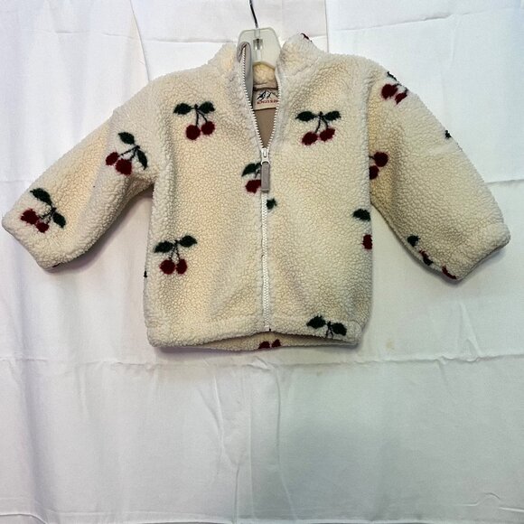 GIRLS LAMB WOOL COAT W/ CHERRIES - Picture 1 of 4